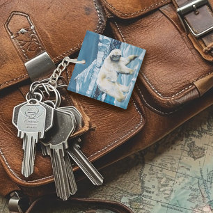 Majestic Arctic Polar Bear Blue Glaciers Icebergs Keychain
