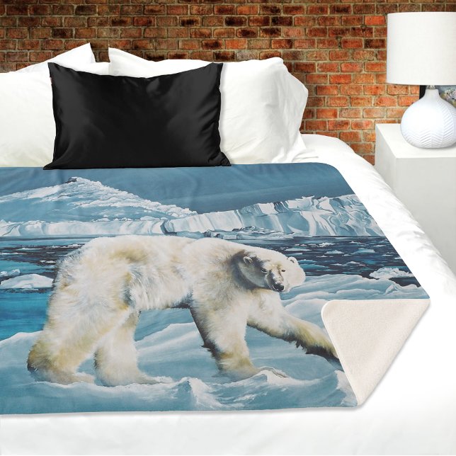 Majestic Arctic Polar Bear Blue Glaciers Icebergs Sherpa Blanket (Creator Uploaded)