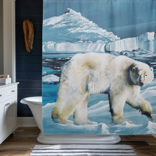 Majestic Arctic Polar Bear Blue Glaciers Icebergs Shower Curtain