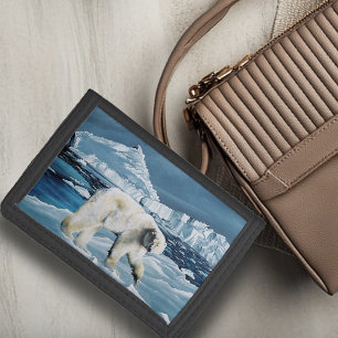 Majestic Arctic Polar Bear Blue Glaciers Icebergs Tri-fold Wallet