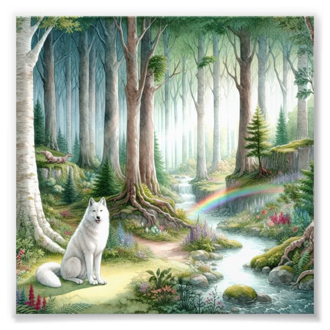 Majestic Arctic Wolf Forest Art Photo Enlargement Print (Front)