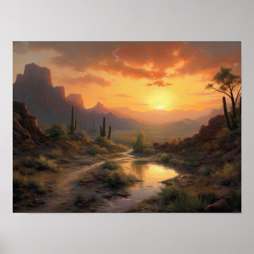 Majestic Arizona Sunset over Desert and Plateaus Poster