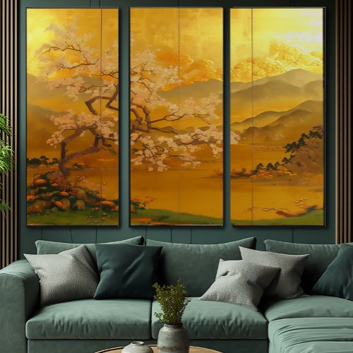 Majestic Asian_Inspired Golden Dawn Triptych
