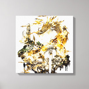 Majestic Asian Mythology Dragon Temple Fantasy  Canvas Print