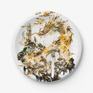 Majestic Asian Mythology Dragon Temple Fantasy Paper Plates