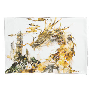 Majestic Asian Mythology Dragon Temple Fantasy Pillow Case