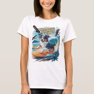 Majestic Australian Shepherd Dog Surfing the Crest T-Shirt