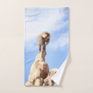 Majestic Baboon on Mountain Peak Hand Towel