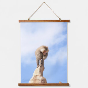 Majestic Baboon on Mountain Peak Hanging Tapestry