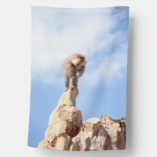 Majestic Baboon on Mountain Peak House Flag