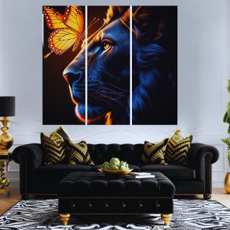 Majestic Balance: The Lion and the Butterfly Triptych