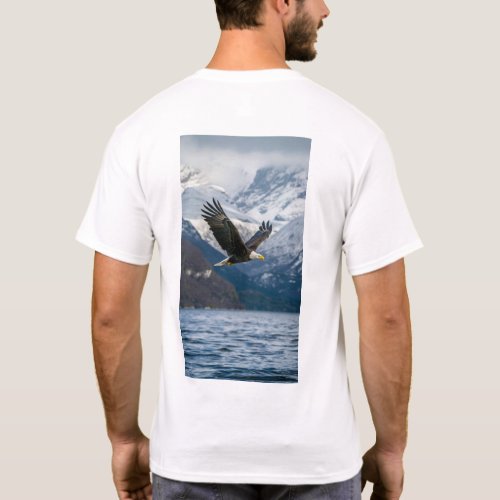 Majestic Bald Eagle Flying Over Snowy Water T_Shir T_Shirt