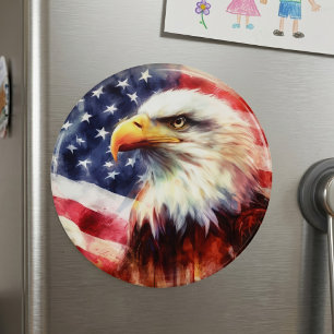 Majestic Bald Eagle Portrait with American Flag Magnet
