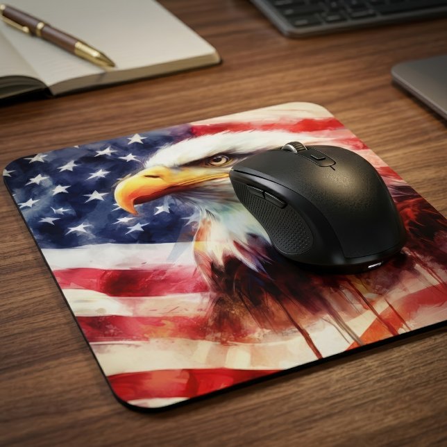 Majestic Bald Eagle Portrait with American Flag Mouse Pad (Majestic Bald Eagle Portrait with American Flag. Mouse Pad)