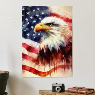 Majestic Bald Eagle Portrait with American Flag Poster
