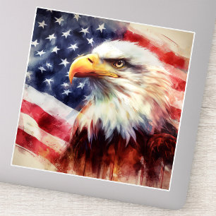 Majestic Bald Eagle Portrait with American Flag Sticker