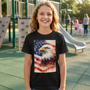 Majestic Bald Eagle Portrait with American Flag T-Shirt