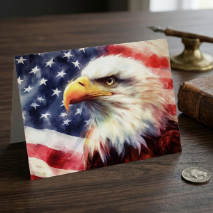 Majestic Bald Eagle Portrait with American Flag Thank You Card