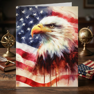 Majestic Bald Eagle Portrait with American Flag Thank You Card