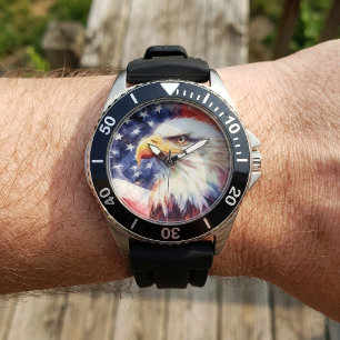 Majestic Bald Eagle Portrait with American Flag Watch