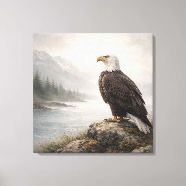 Majestic Bald Eagle River Canvas Print (Front)