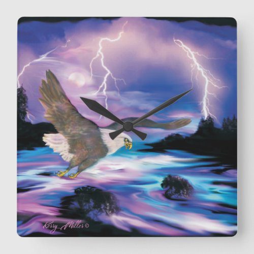 Majestic Bald Eagle Soaring In The Moonlight Square Wall Clock