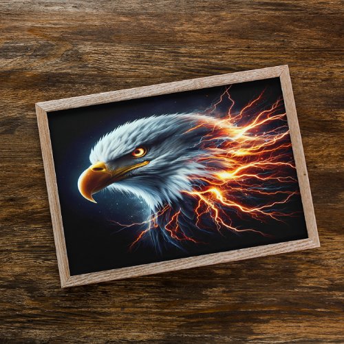 Majestic Bald Eagle Soaring Through Lightning Poster