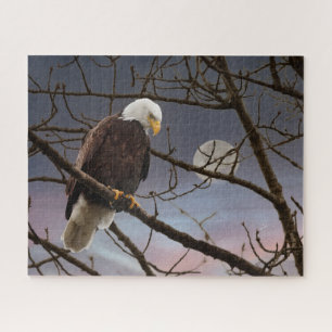 Majestic Bald Eagle Under Full Moon Jigsaw Puzzle