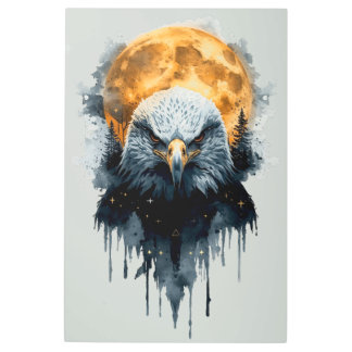 Majestic Bald Eagle Watercolor Moon Wildlife Art