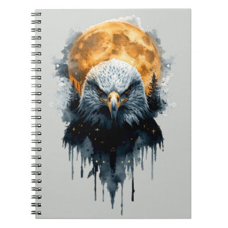 Majestic Bald Eagle Watercolor Moon Wildlife Art Notebook