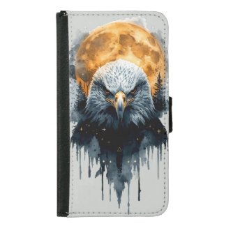 Majestic Bald Eagle Watercolor Moon Wildlife Art Samsung Galaxy S5 Wallet Case