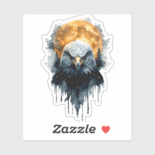 Majestic Bald Eagle Watercolor Moon Wildlife Art Sticker