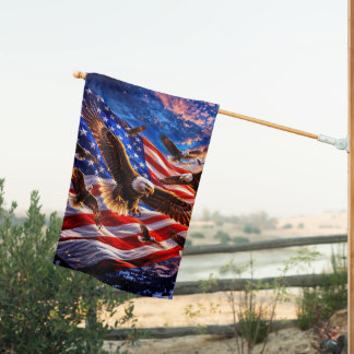 Majestic Bald Eagles Over American Flag Patriotic