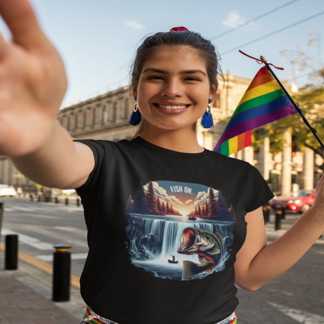 Majestic Bass Leaping Over Waterfall at Sunset T-Shirt (Creator Uploaded)