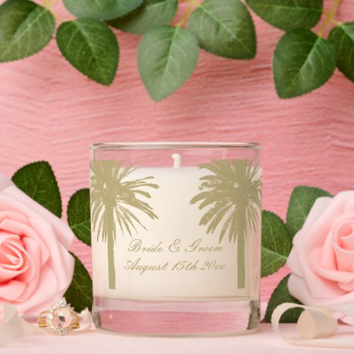 Majestic beach wedding decor palm tree print scented candle