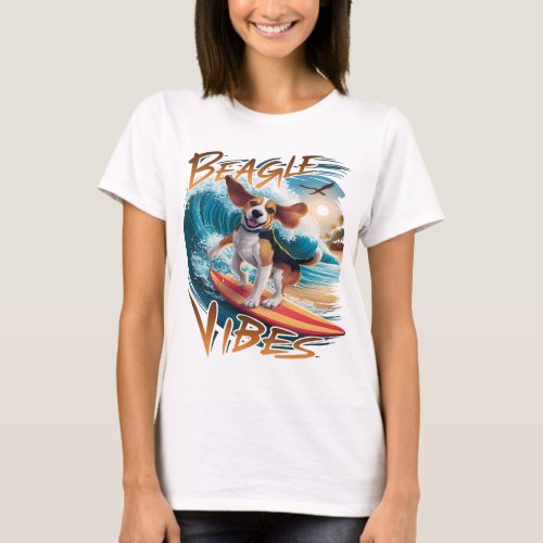 Majestic Beagle Dog Surfing the Giant Waves T_Shirt