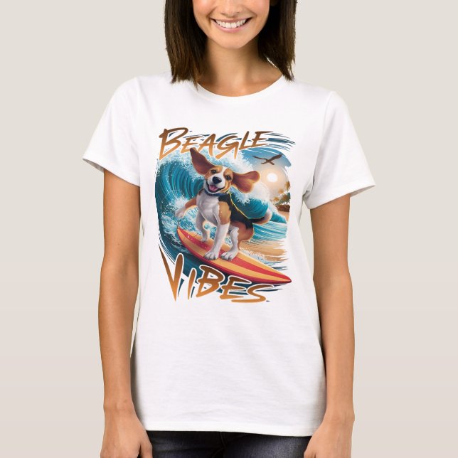 Majestic Beagle Dog Surfing the Giant Waves T-Shirt (Front)