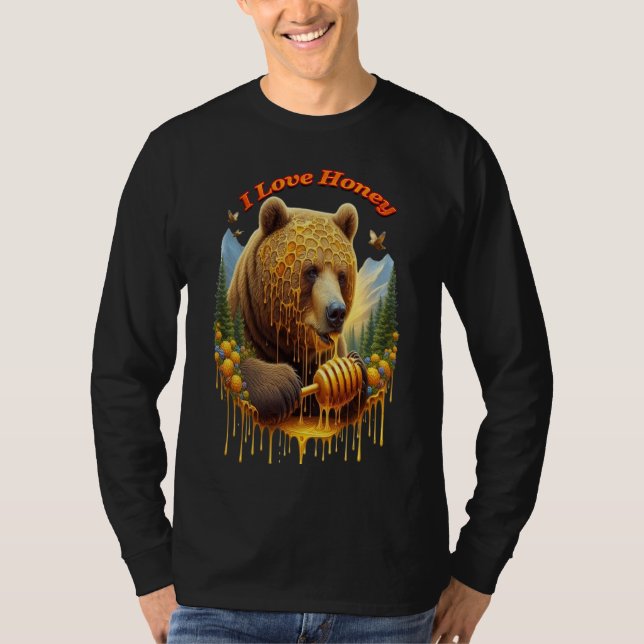 Majestic bear engaging in delightful honey T-Shirt (Front)