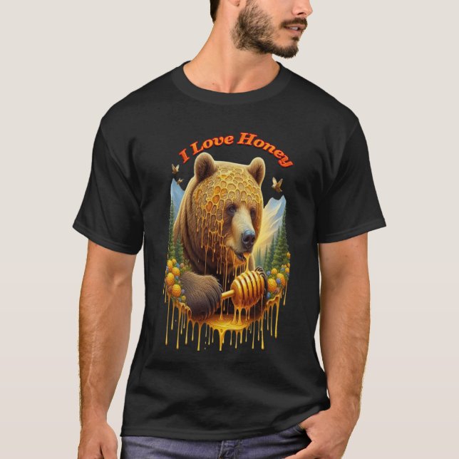 Majestic bear engaging in delightful honey T-Shirt (Front)