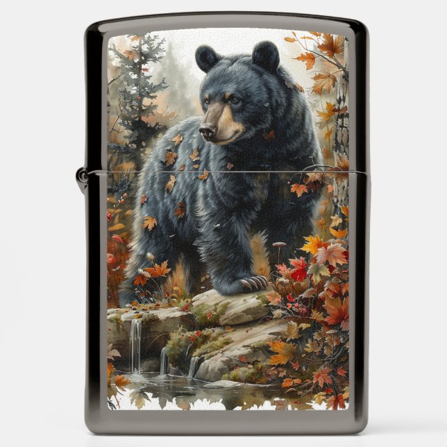Majestic Bear in Fall Forest Zippo Lighter (Front)