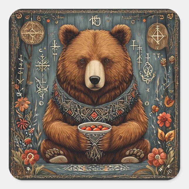 Majestic bear Nature Lover Decor Decal 🎁 Square Sticker (Front)