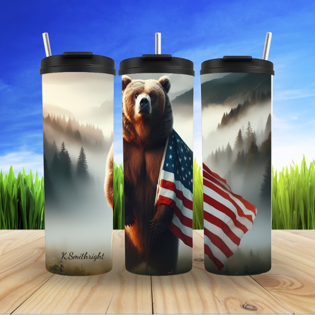 Majestic Bear Patriotism Forest Design Thermal Tumbler (Creator Uploaded)