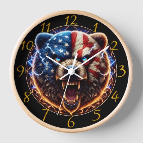 Majestic Bear Proudly Wearing American Flag Clock