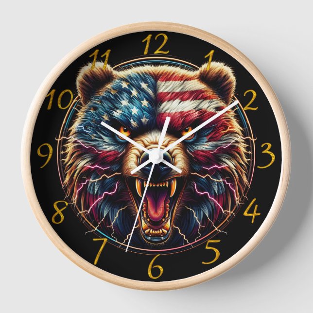 Majestic Bear Wearing American Flag Clock (Front)