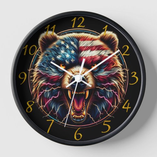 Majestic Bear Wearing American Flag Clock