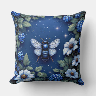 Majestic Bee Amid Floral and Blackberry Throw Pillow