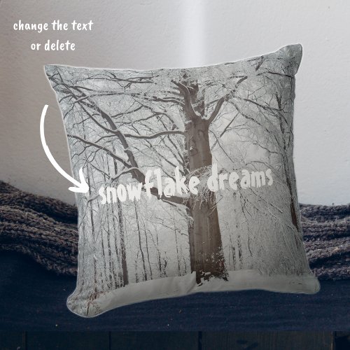 Majestic beech tree in the winter forest throw pillow