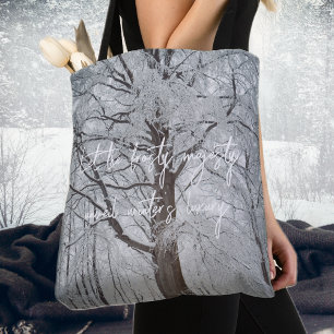 Majestic beech tree in the winter forest tote bag