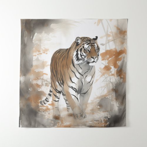 Majestic Bengal Tiger Watercolor Tapestry