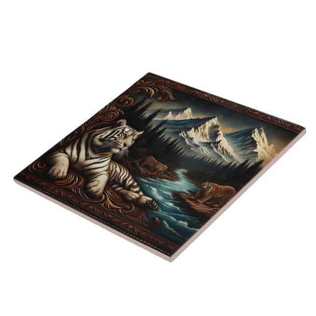 Majestic Bengal Tigers by Mountain River Ceramic Tile (Side)